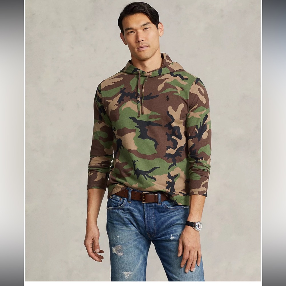 Polo Ralph Lauren Camo Jersey Hooded T-Shirt Size L